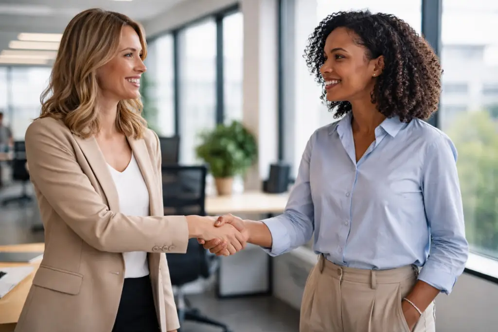Zwei Frauen, die sich die Hand reichen