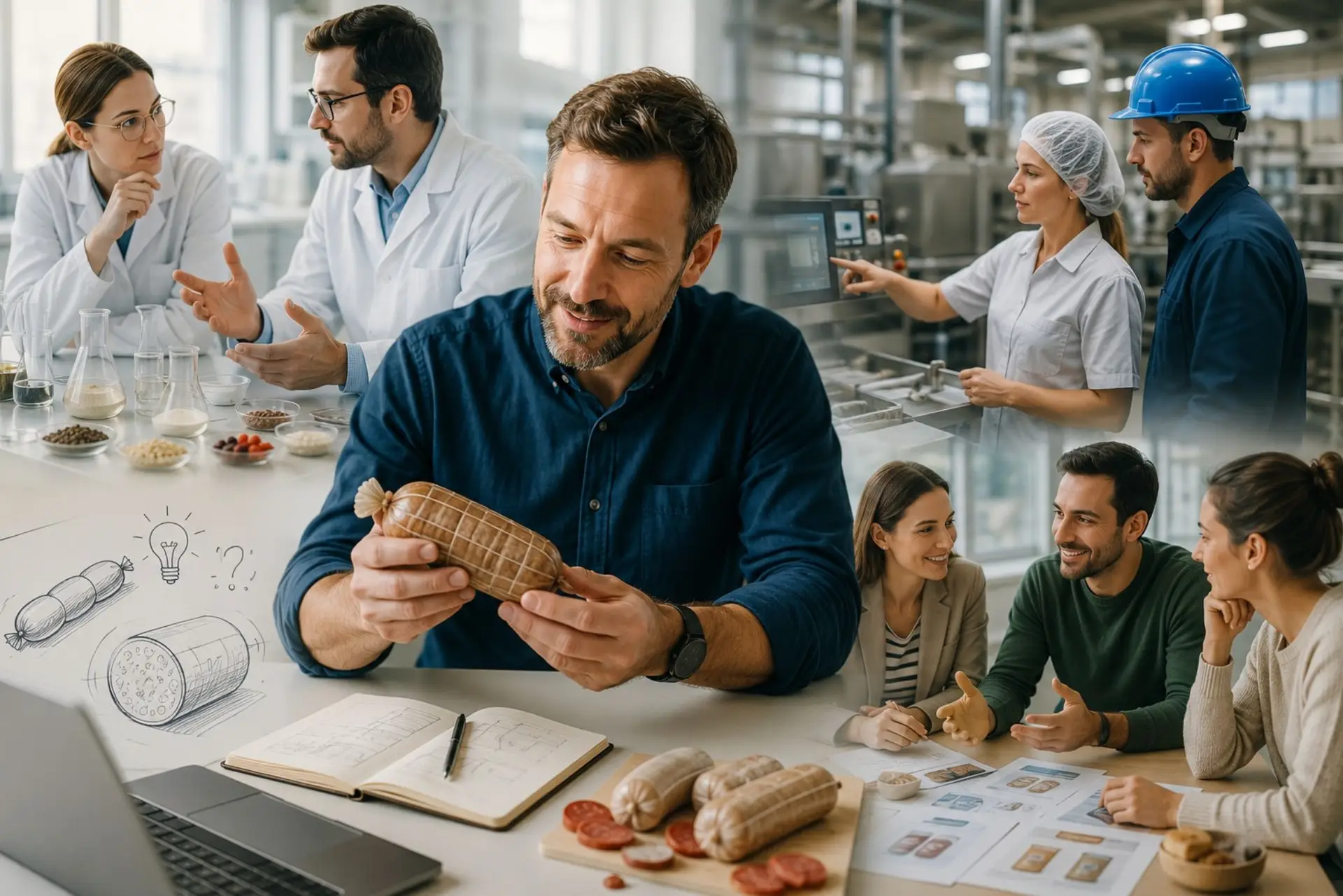 Menschen beschäftigen sich mit Zutaten und den Prototypenprodukt